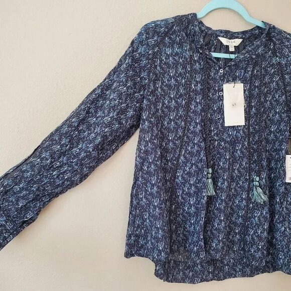 JOIE Dracha Printed Blue Long Sleeve Cotton Blouse Size Small - Picture 11 of 16